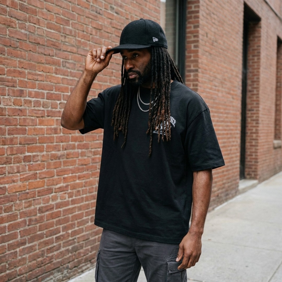 New Era 59FIFTY Black Wool Fitted Hat 7 3/8 — worn