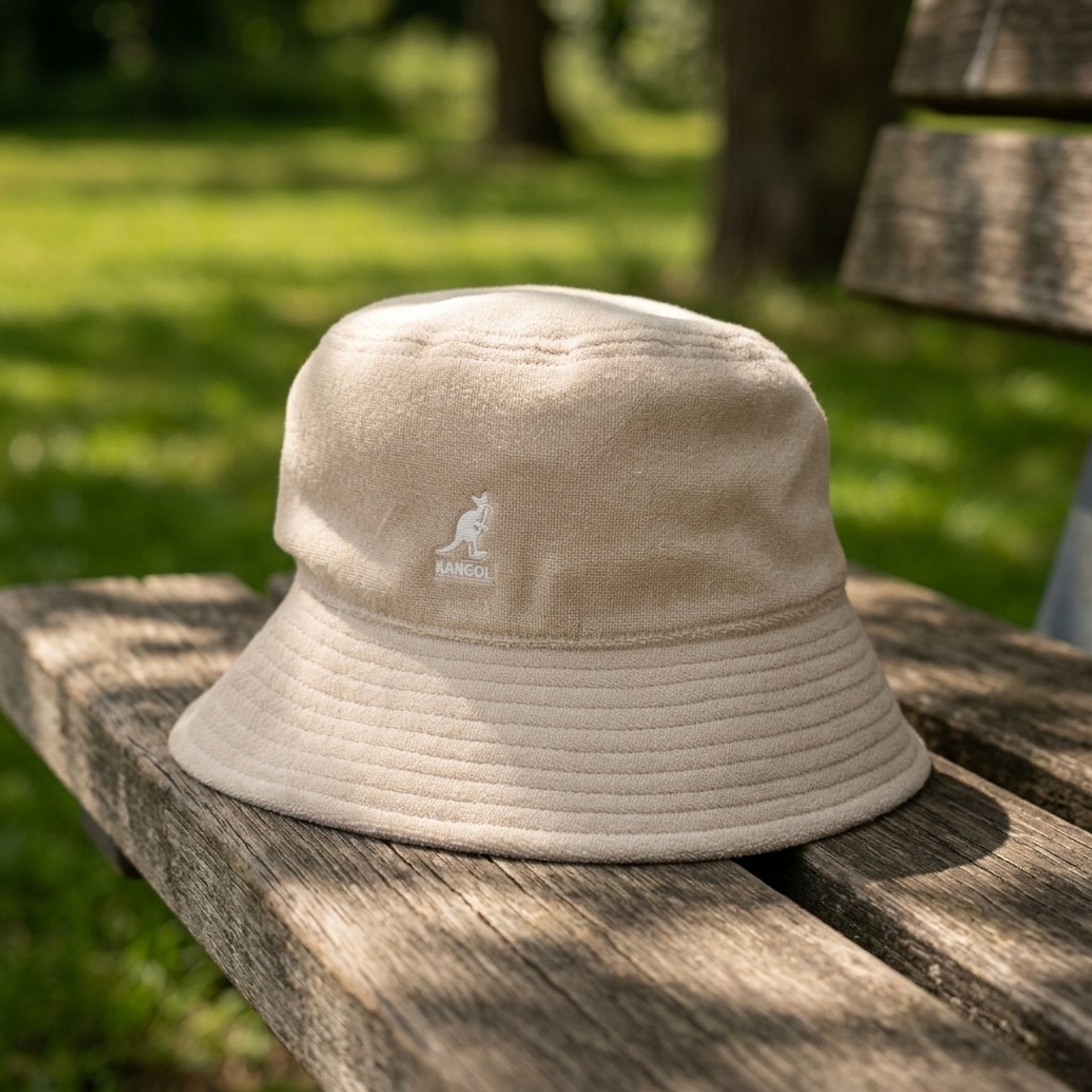 Kangol Boucle Pieced Safari Beige Cotton Bermuda Bucket Hat - L/XL