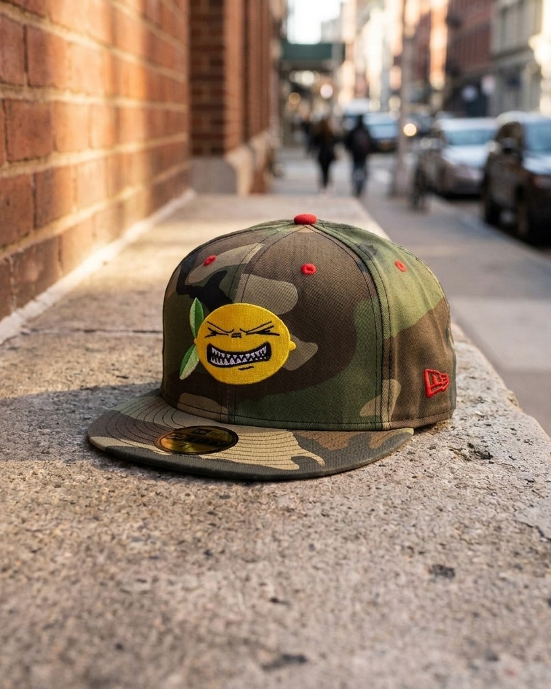 New Era 59Fifty Sz 8 Camo Hat Sour Lemon Embroidered Size XL Fitted 63.5cm